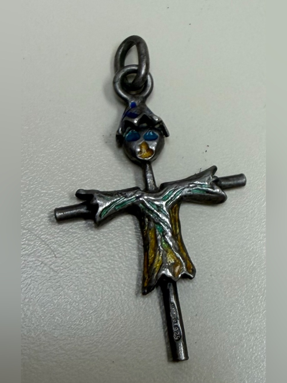 Signed UnoAerre 142 AR Italy 925 Sterling Silver Enamel Scarecrow Pendant